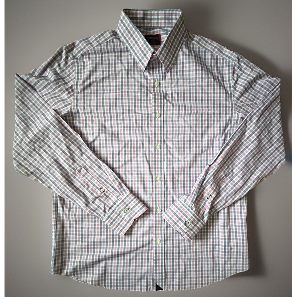 UNTUCKit Long Sleeve Button Up Shirt Blue Pink Plaid Logo Large JBHS